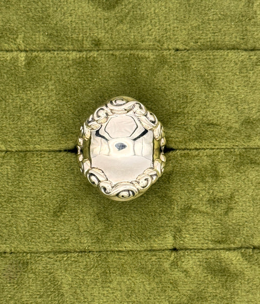 Vintage Sterling Silver Ornate Floral Statement Ring | Victorian Revival Dome Ring Size 6