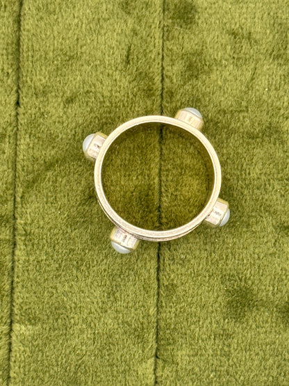 Vintage Sterling Silver Pearl Spinner Ring | Boho Wide Band Fidget Ring | Size 7