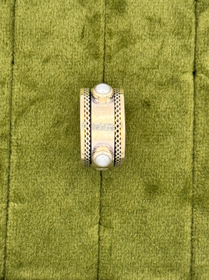 Vintage Sterling Silver Pearl Spinner Ring | Boho Wide Band Fidget Ring | Size 7