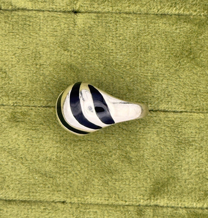 Vintage Sterling Silver Black Enamel Dome Ring | Zebra Statement Ring | Art Deco Size 6