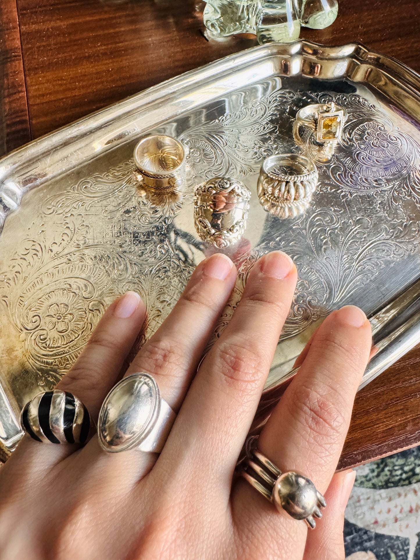 Sterling Silver Oval Statement Ring | Mid Century Modern Dome Band, Size 6