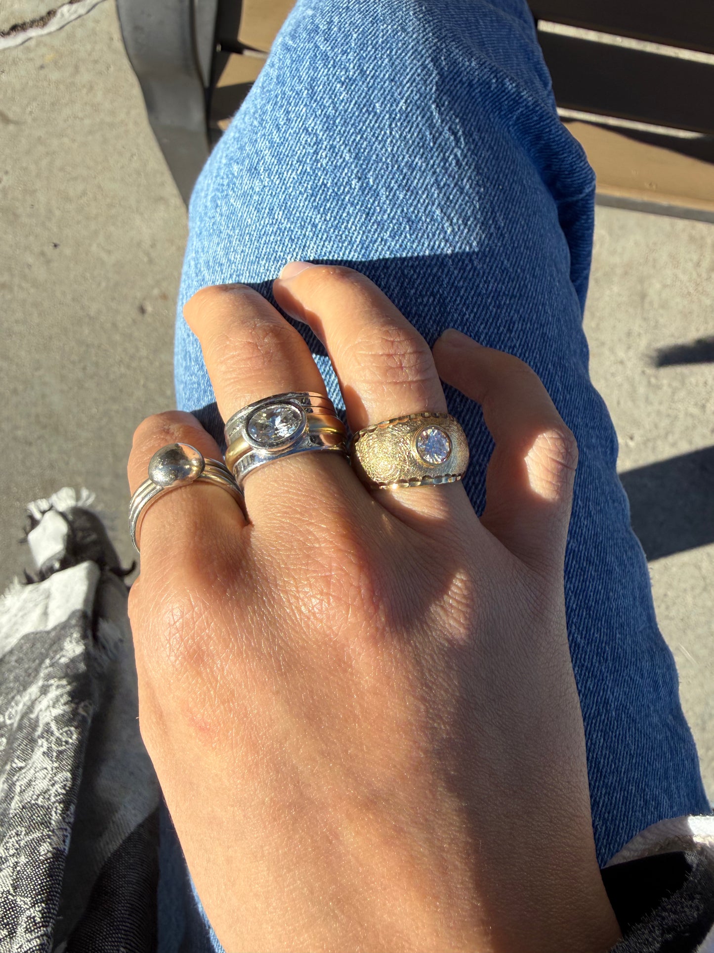 Vintage Sterling Silver White Topaz Ring | Mixed Metal Band