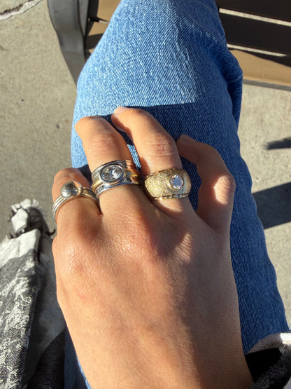 Vintage Sterling Silver White Topaz Ring | Mixed Metal Band
