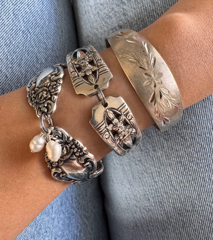 Vintage Sterling Silver Floral Cuff