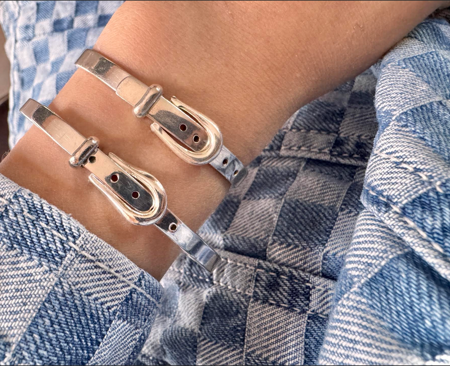 Vintage Sterling Silver Buckle Bangle Bracelet 4.93 - 5.94 inches