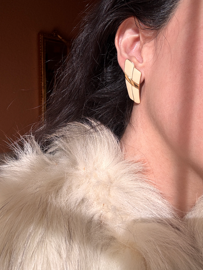 Vintage 1970/1980 Signed Trifari Creme Gold Enamel Earrings