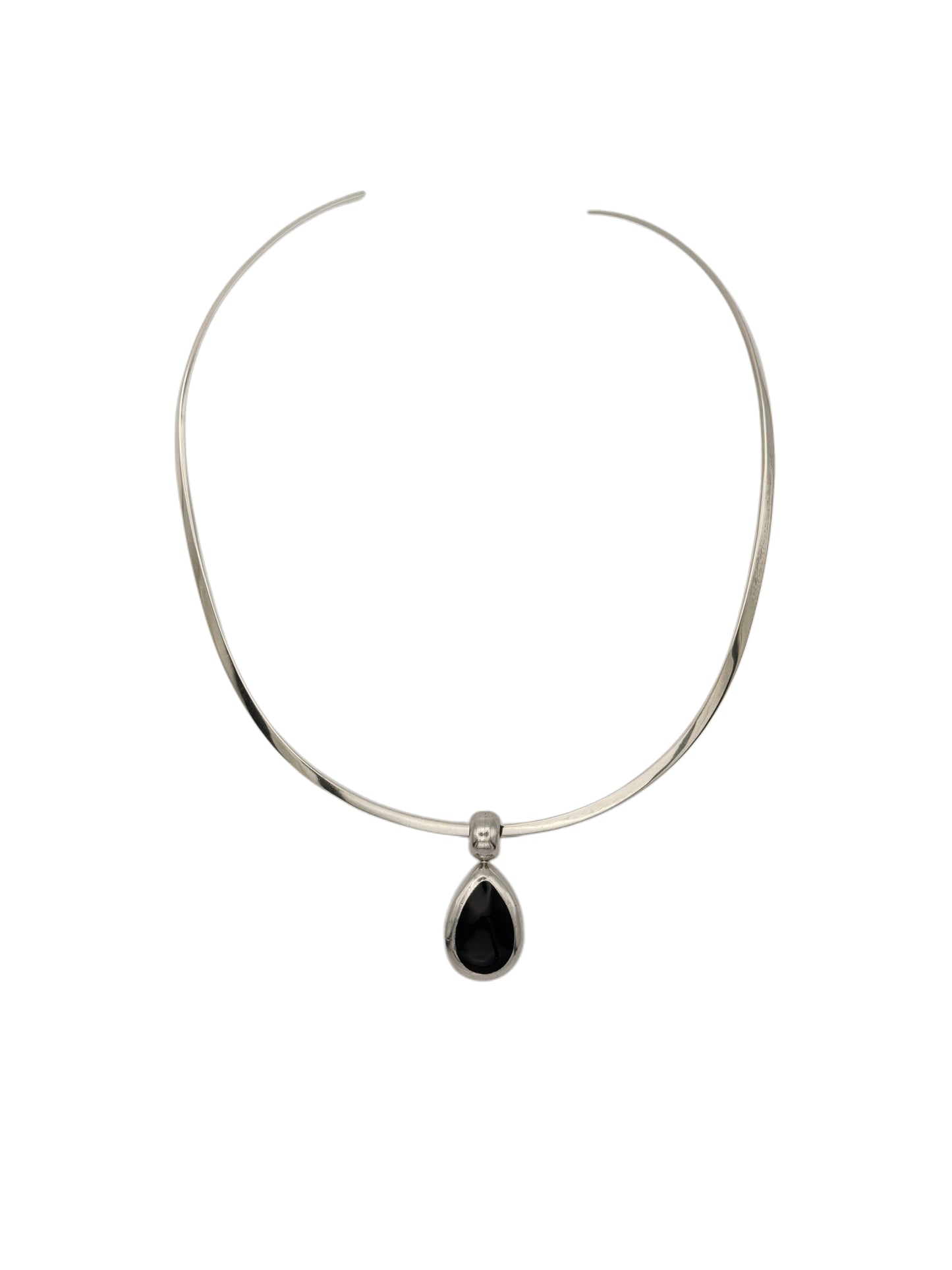 Vintage Sterling Silver Cuff Necklace with Black Onyx Pendant