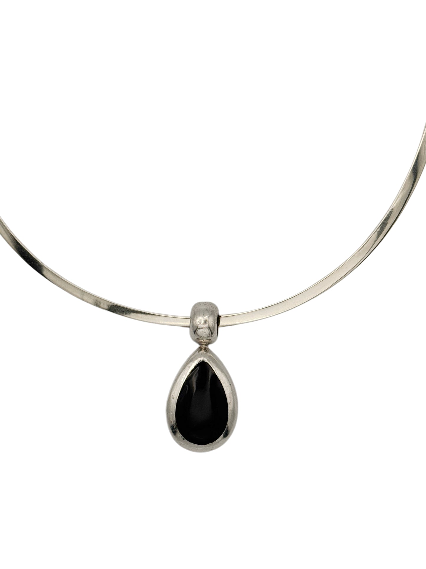 Vintage Sterling Silver Cuff Necklace with Black Onyx Pendant