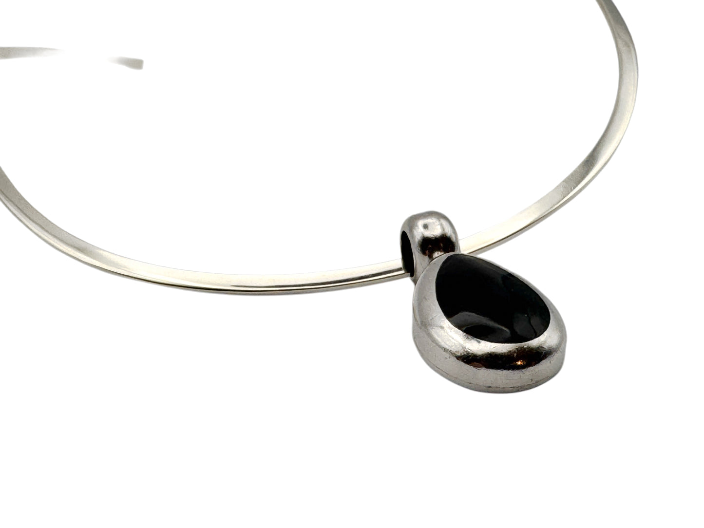 Vintage Sterling Silver Cuff Necklace with Black Onyx Pendant