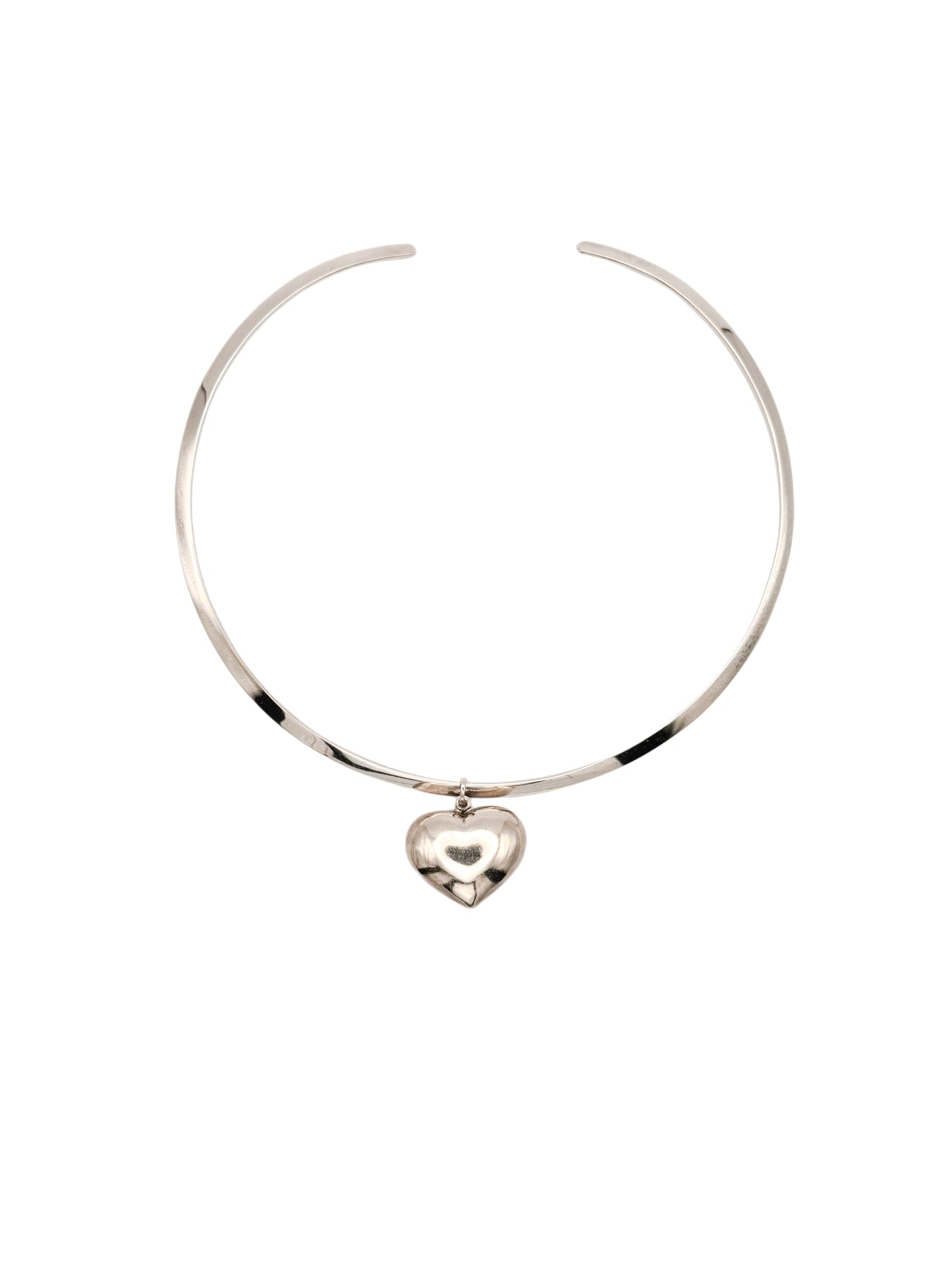 Vintage Sterling Silver Cuff Necklace with Heart Pendant