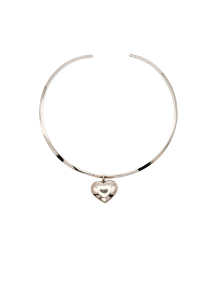 Vintage Sterling Silver Cuff Necklace with Heart Pendant