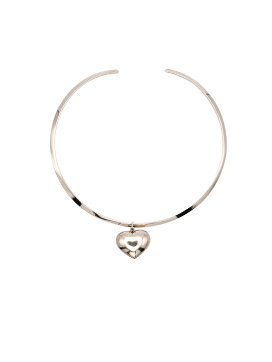Vintage Sterling Silver Cuff Necklace with Heart Pendant