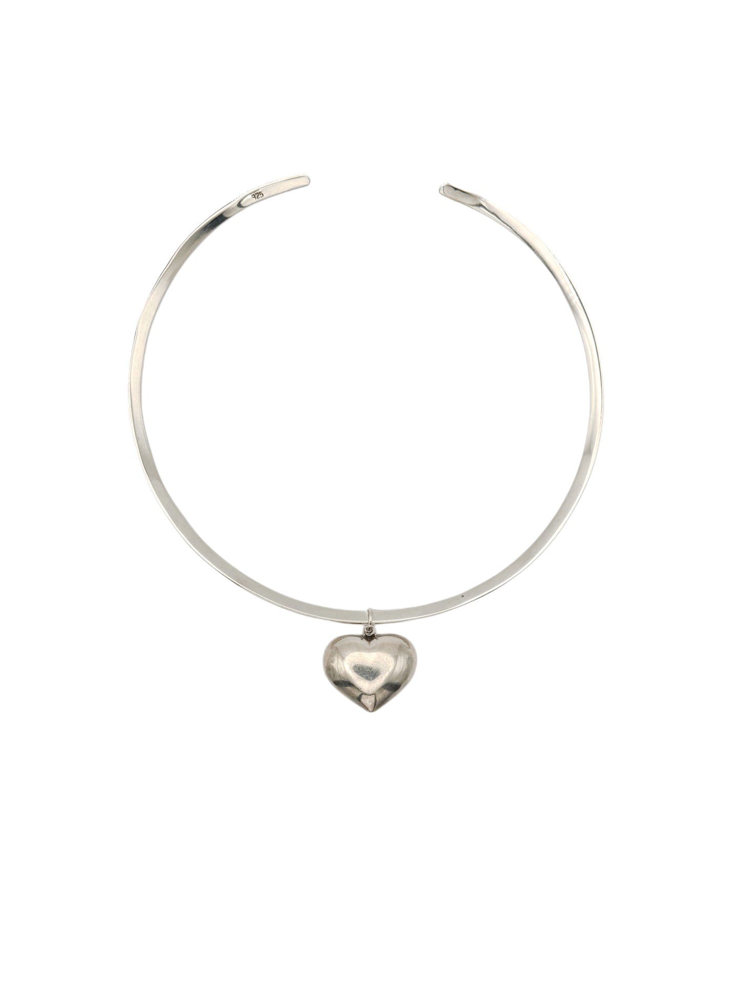 Vintage Sterling Silver Cuff Necklace with Heart Pendant