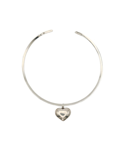 Vintage Sterling Silver Cuff Necklace with Heart Pendant