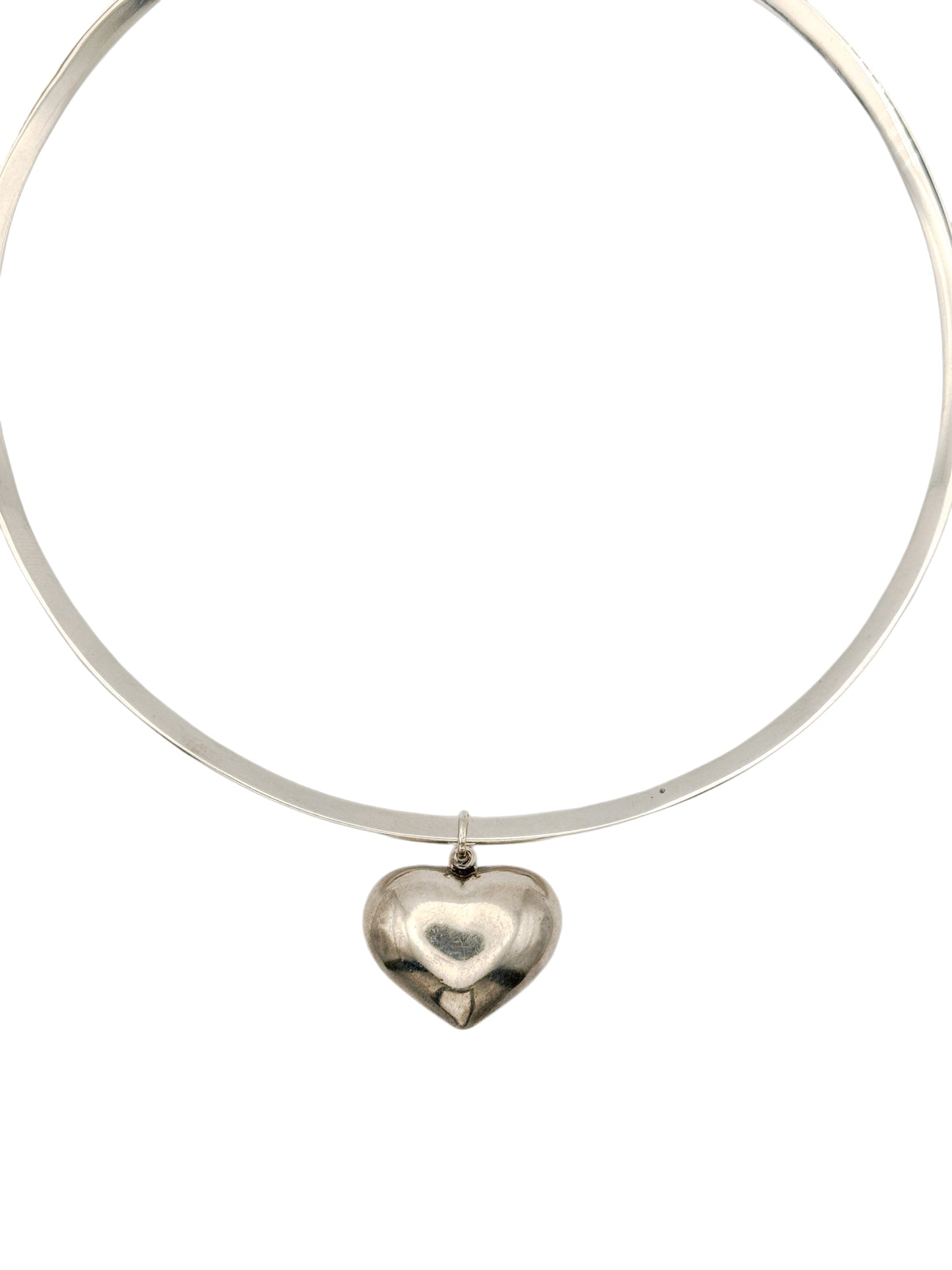 Vintage Sterling Silver Cuff Necklace with Heart Pendant