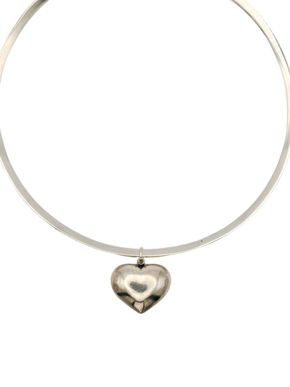 Vintage Sterling Silver Cuff Necklace with Heart Pendant