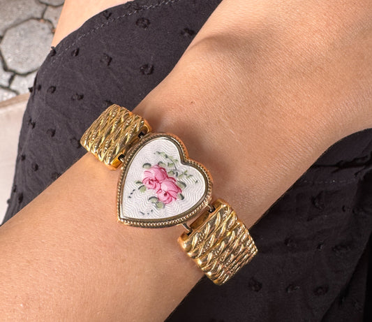 Vintage Enamel Sweetheart Locket Bracelet