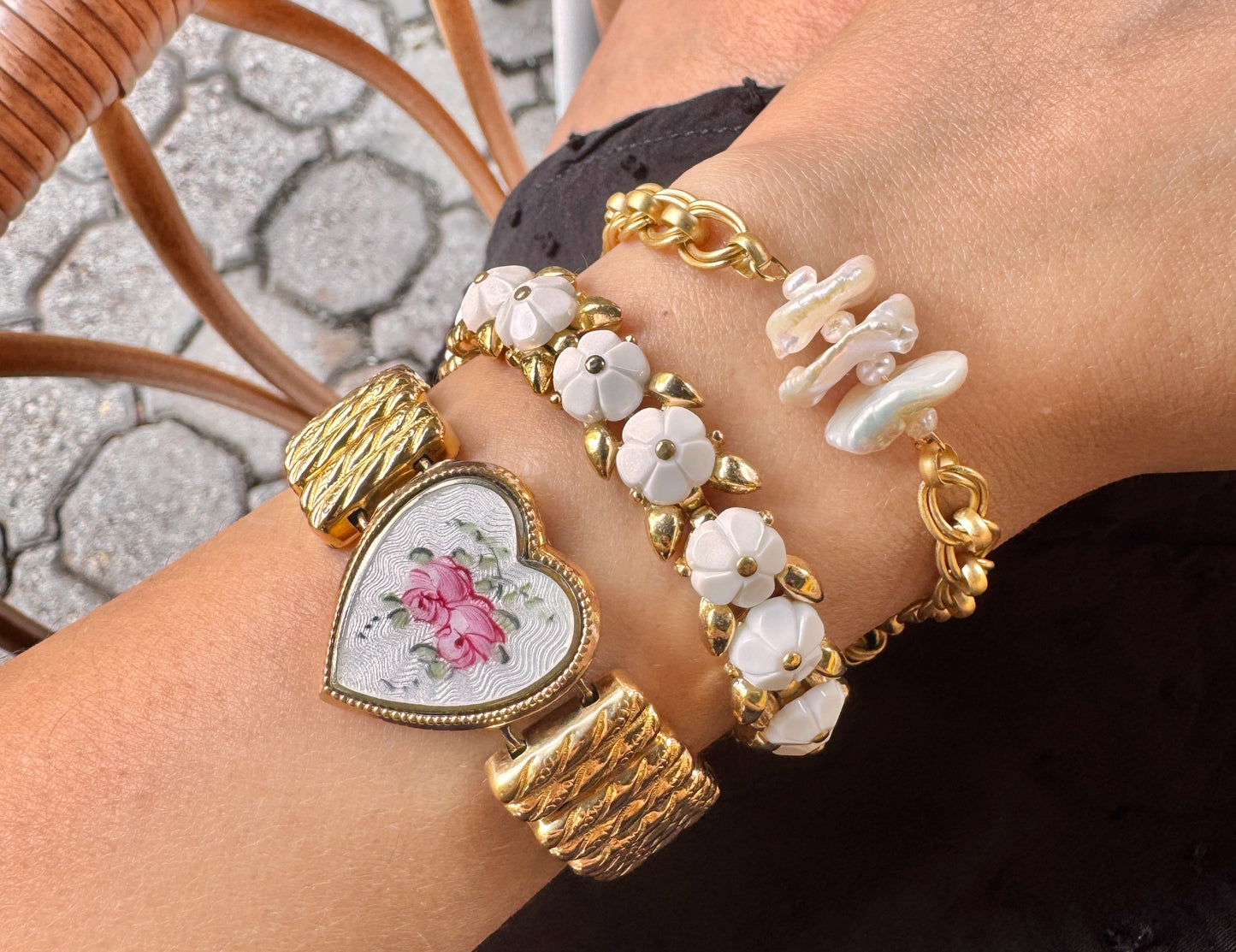Vintage Enamel Sweetheart Locket Bracelet