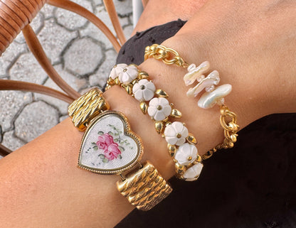 Vintage Enamel Sweetheart Locket Bracelet