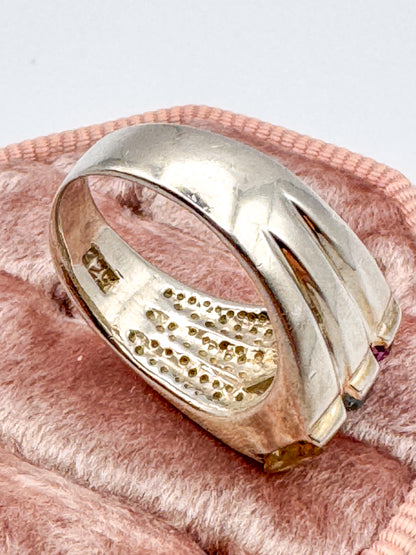 Vintage Sterling Silver Gemstone Ring: Amethyst, Topaz, Citrine