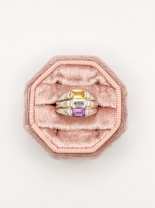 Vintage Sterling Silver Gemstone Ring: Amethyst, Topaz, Citrine