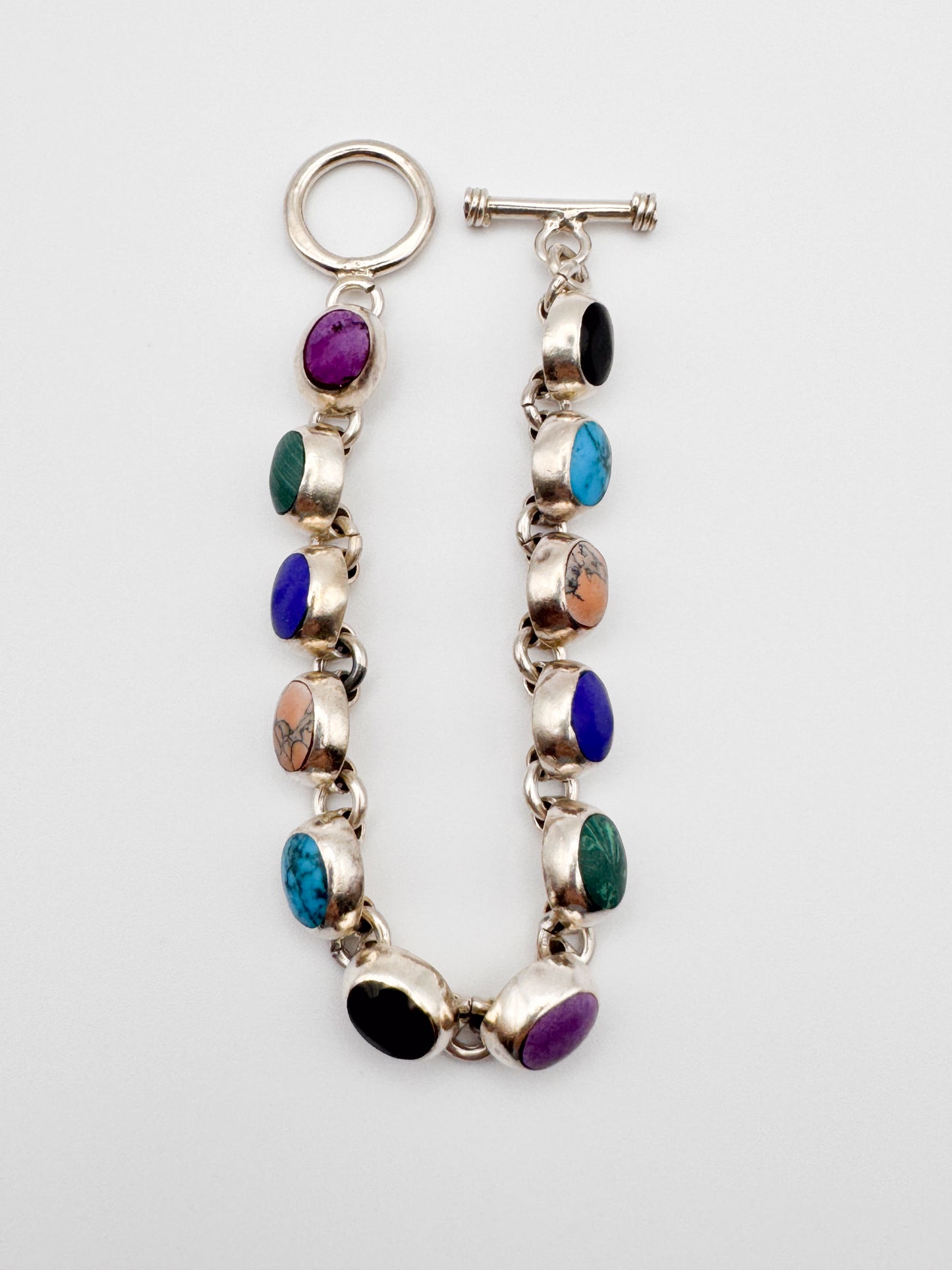 Vintage Sterling Silver Multi-Stone Bezel Set Bracelet