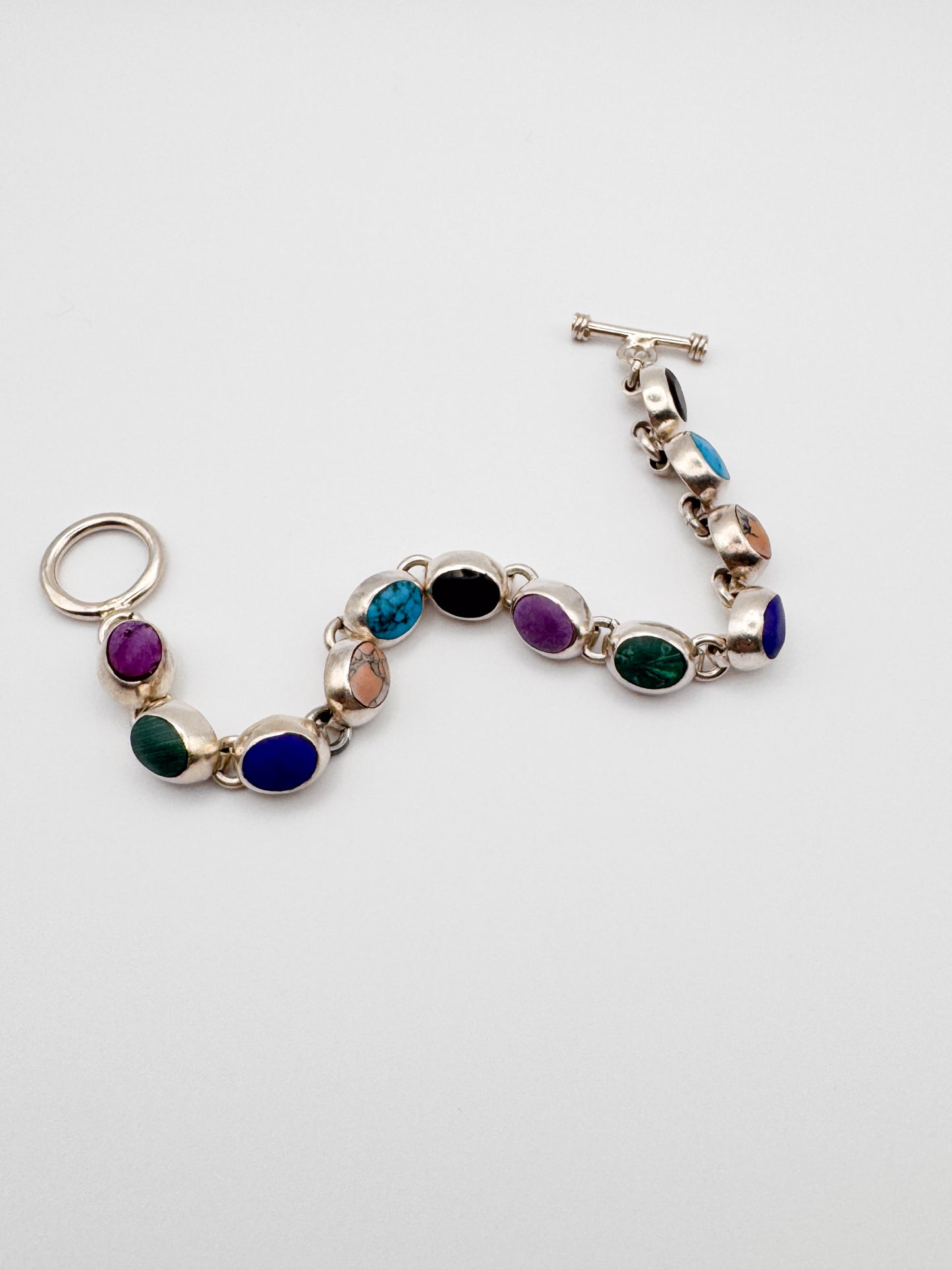 Vintage Sterling Silver Multi-Stone Bezel Set Bracelet