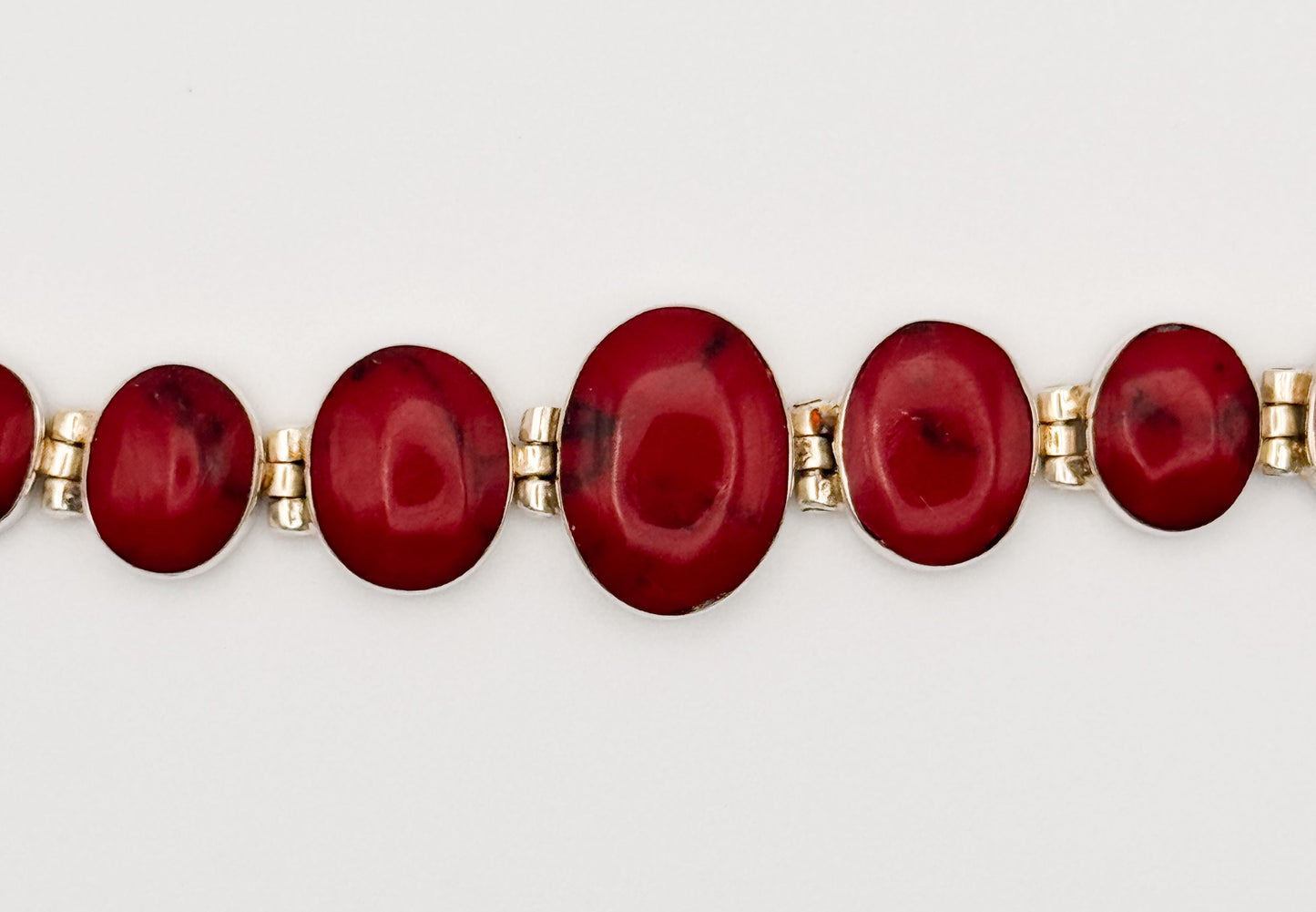 Vintage Sterling Silver Red Jasper Cabochon Bracelet