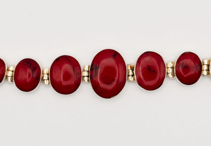 Vintage Sterling Silver Red Jasper Cabochon Bracelet