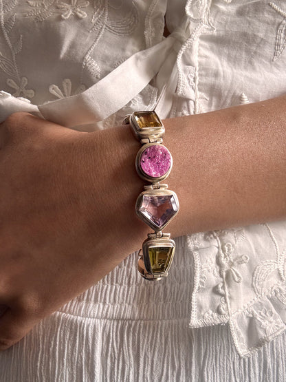 Vintage Sterling Silver Multi-Gemstone Bezel Bracelet