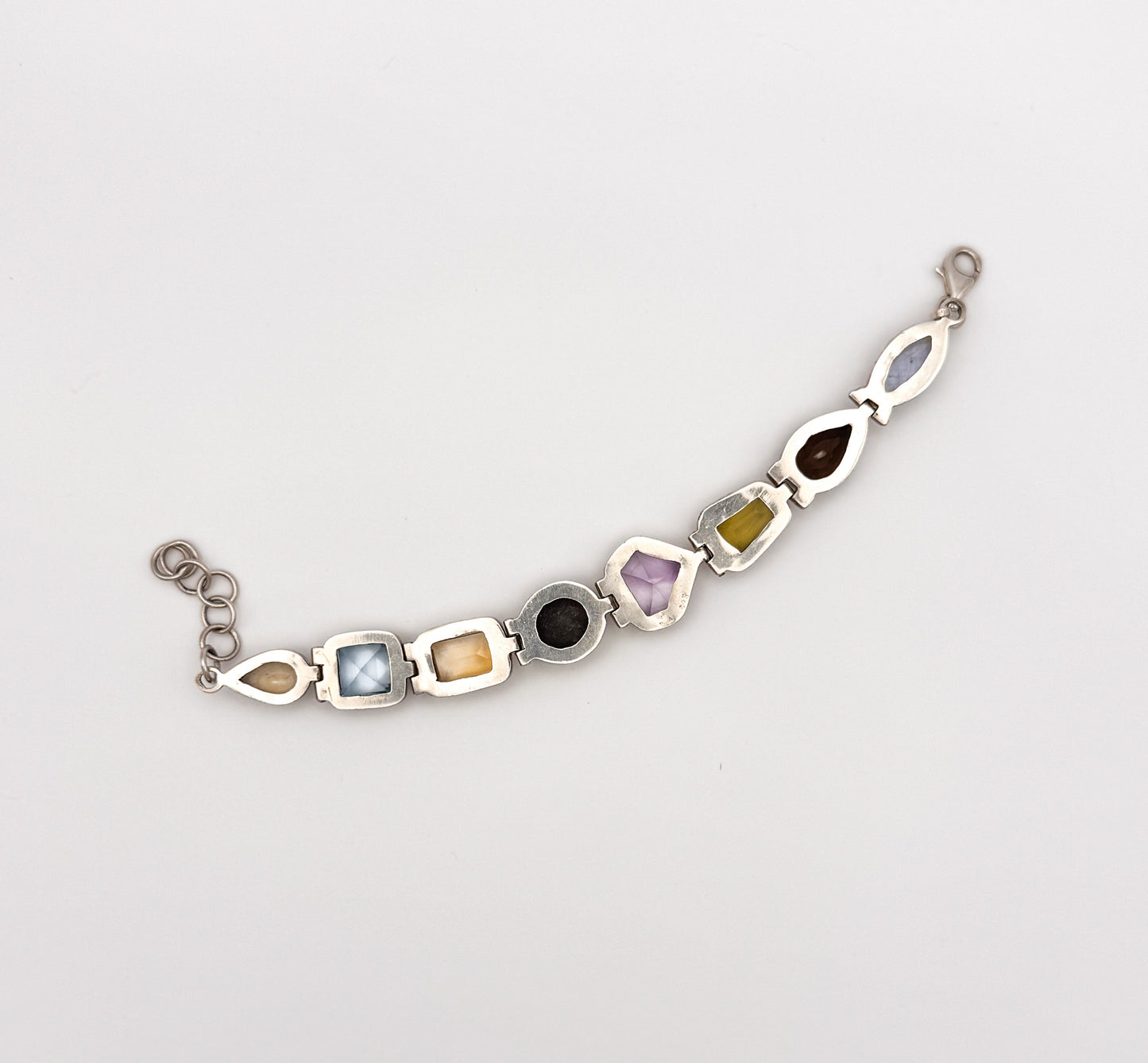 Vintage Sterling Silver Multi-Gemstone Bezel Bracelet