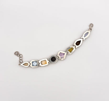 Vintage Sterling Silver Multi-Gemstone Bezel Bracelet