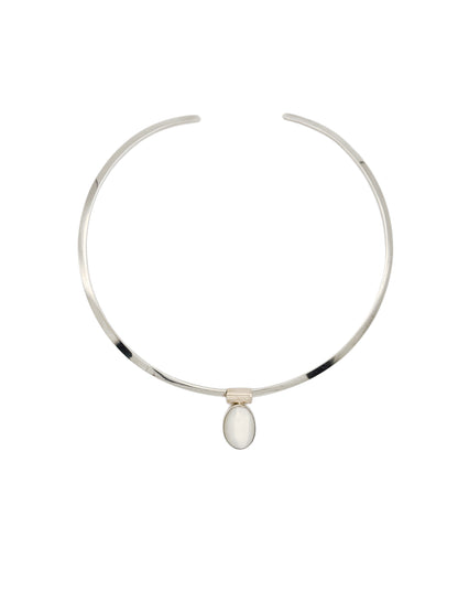 Vintage Sterling Silver Cuff Necklace with Cat Eye Pendant