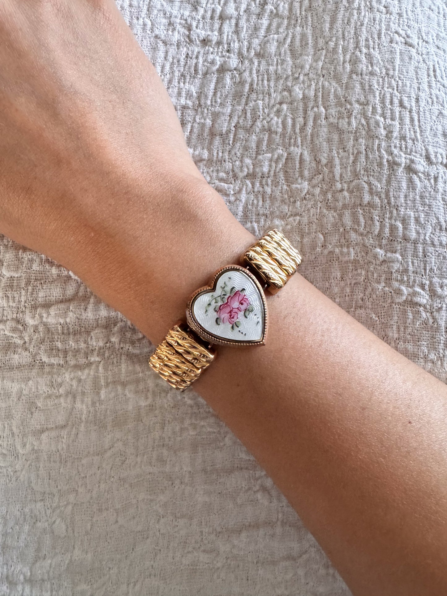 Vintage Enamel Sweetheart Locket Bracelet