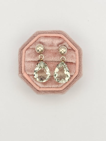 Vintage Sterling Silver Prasiolite Teardrop Earrings