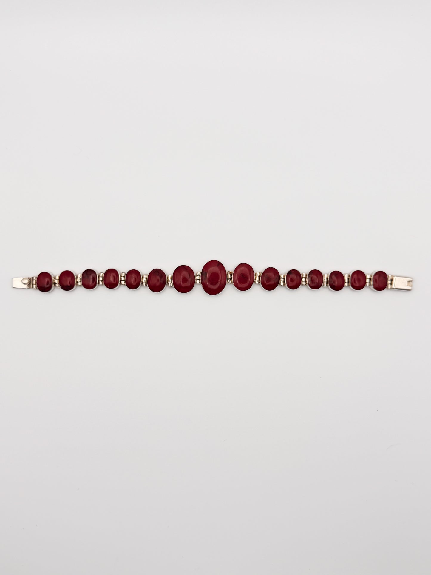 Vintage Sterling Silver Red Jasper Cabochon Bracelet