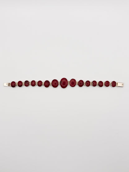 Vintage Sterling Silver Red Jasper Cabochon Bracelet