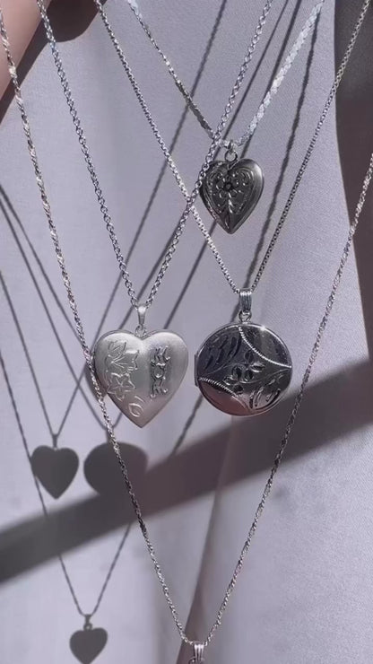 Vintage Heart Locket | Sterling Silver | Shooting Stars | Twisted Chain