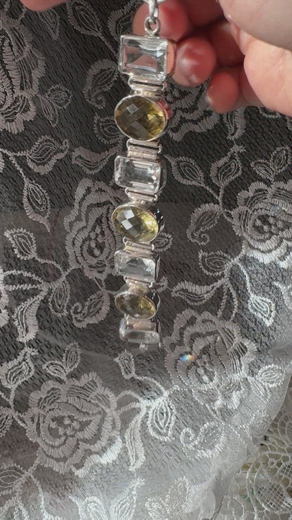 Vintage Bezel White Topaz and Citrine Bracelet