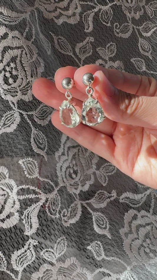 Vintage Sterling Silver Prasiolite Teardrop Earrings